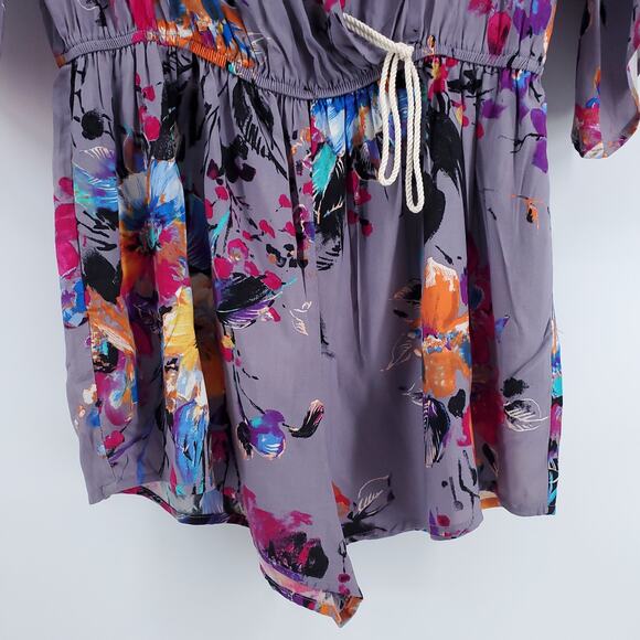 Umgee Bloomcore Boho Purple Kimono Sleeve Romper Side Pockets Elastic Waist  M - Picture 3 of 9